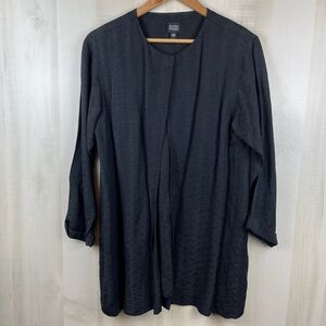 Eileen Fisher Women’s Black Silk Linen Blend Jacket Magnetic Top Closure Large